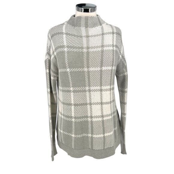 Soft Surrounding Plaid Mock Neck Sweater Gray White Size XS - Picture 1 of 9